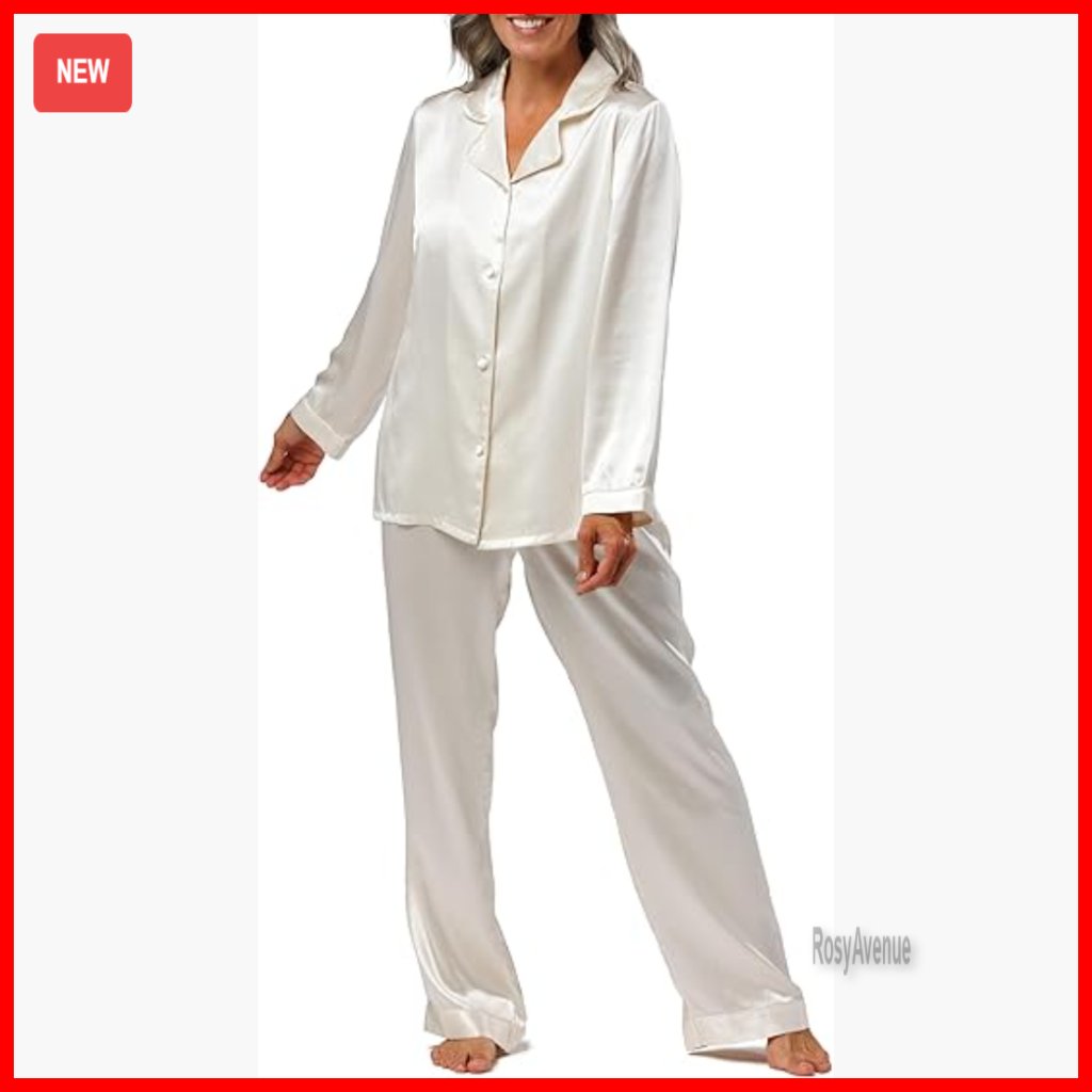 Large 100% Mulberry Silk Pajama Set Long Sleeve Relaxed Fit
